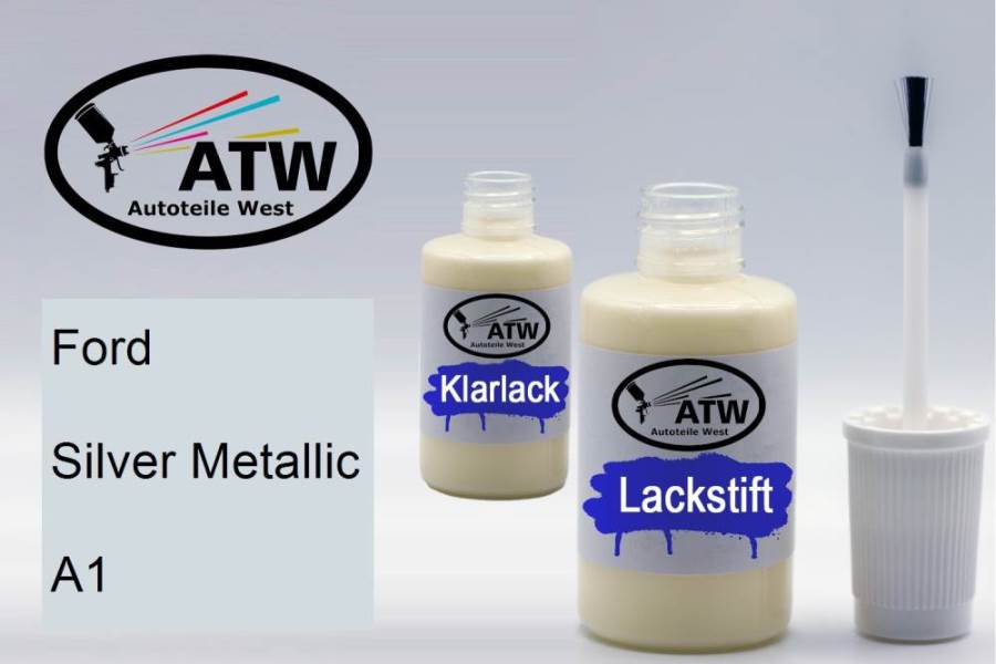Ford, Silver Metallic, A1: 20ml Lackstift + 20ml Klarlack - Set, von ATW Autoteile West.